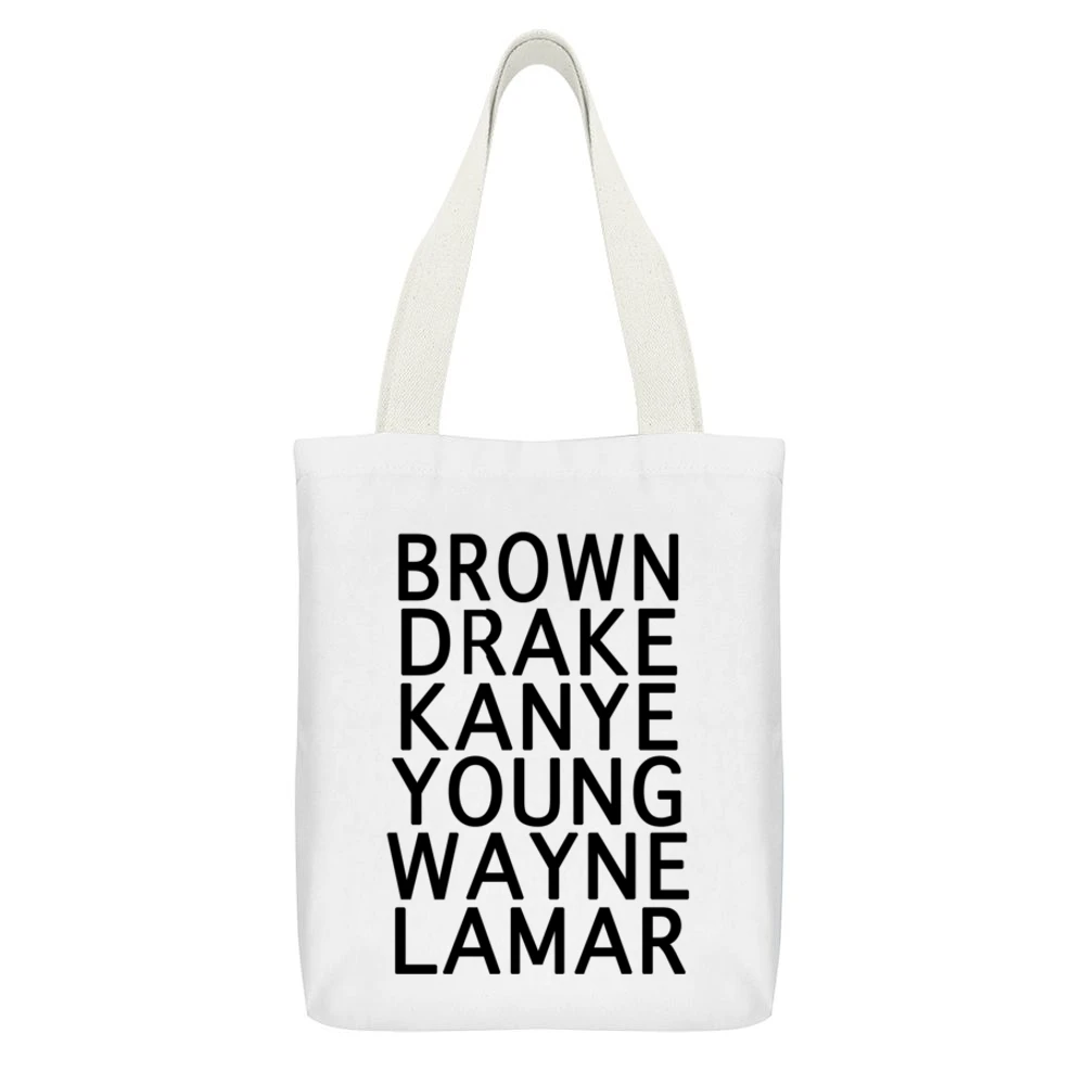 Famous Rap Stars Popular Hip Hop Rappers Graphic Tee Shirt White Canvas Tote Shopping Bag With Interior Pocket
