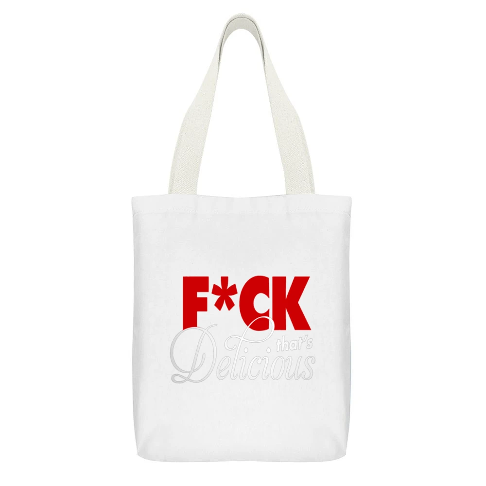 F*ck That's Delicious Apron White Canvas Tote Shopping Bag With Interior Pocket