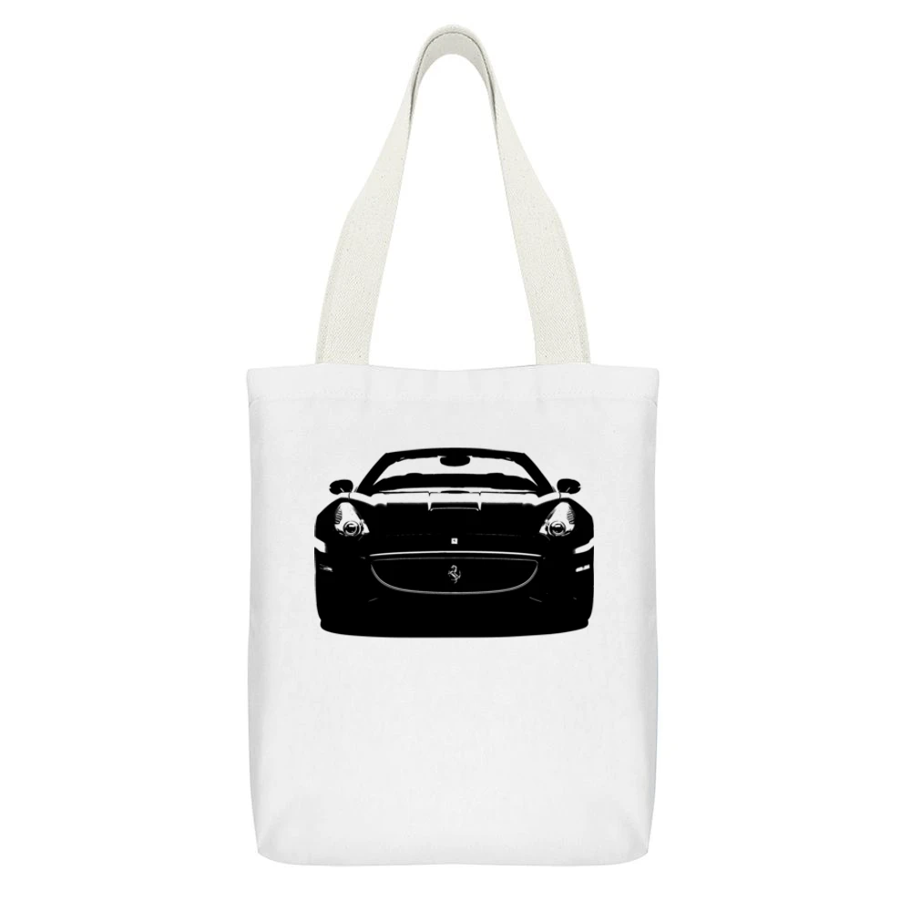 Ferrari California Spyder Convertible Car Front Grill Enthusiast Graph White Canvas Tote Shopping Bag With Interior Pocket