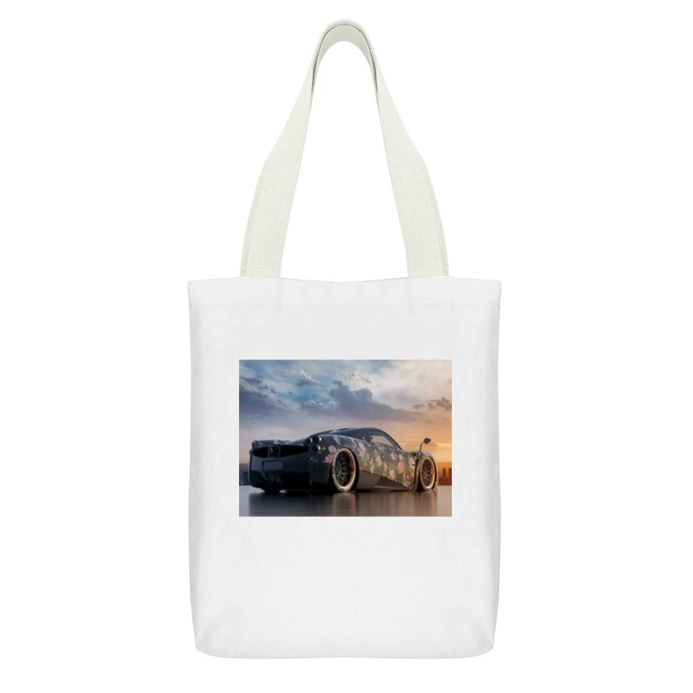 Ferrari Cityscape Tshirt White Canvas Tote Shopping Bag With Interior Pocket