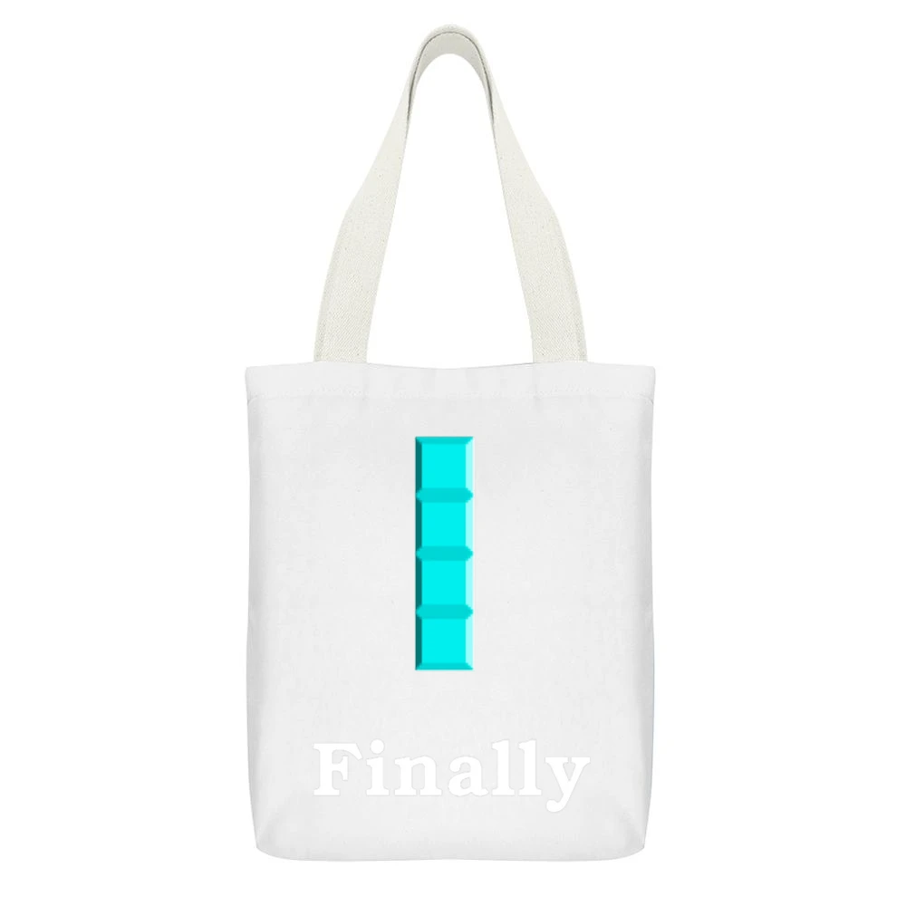 Finally - funny retro games tetris White Canvas Tote Shopping Bag With Interior Pocket
