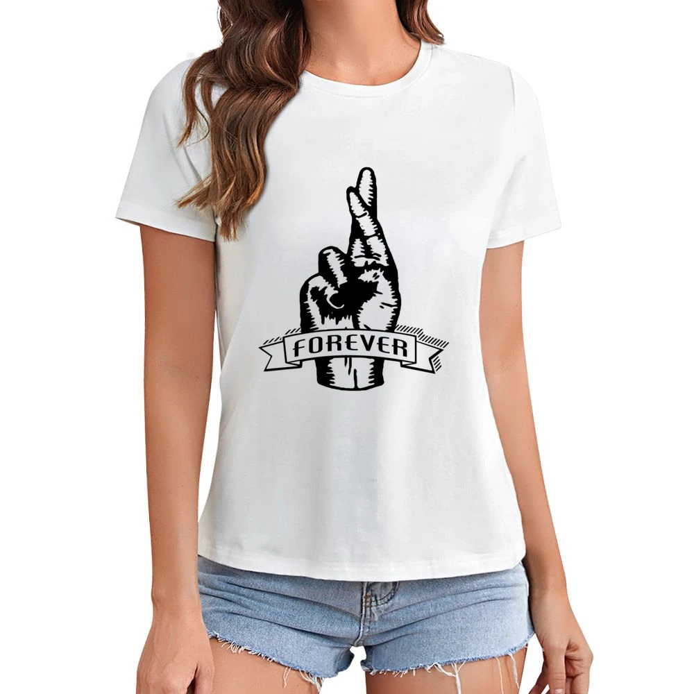 Fingers Crossed Forever Fun Sketched Graphic Tee Shirt Asian Size Women Ladies T-shirt