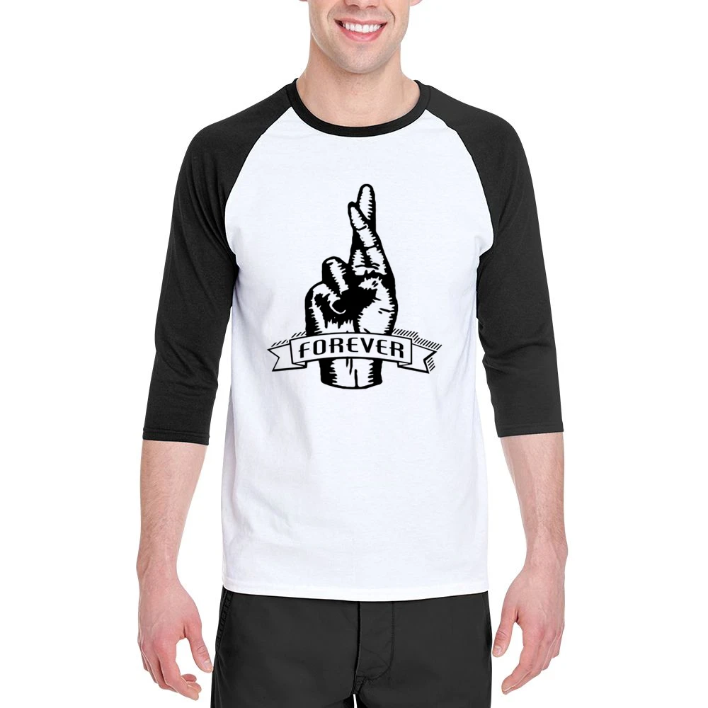 Fingers Crossed Forever Fun Sketched Graphic Tee Shirt Men 3/4 Sleeve T-Shirt