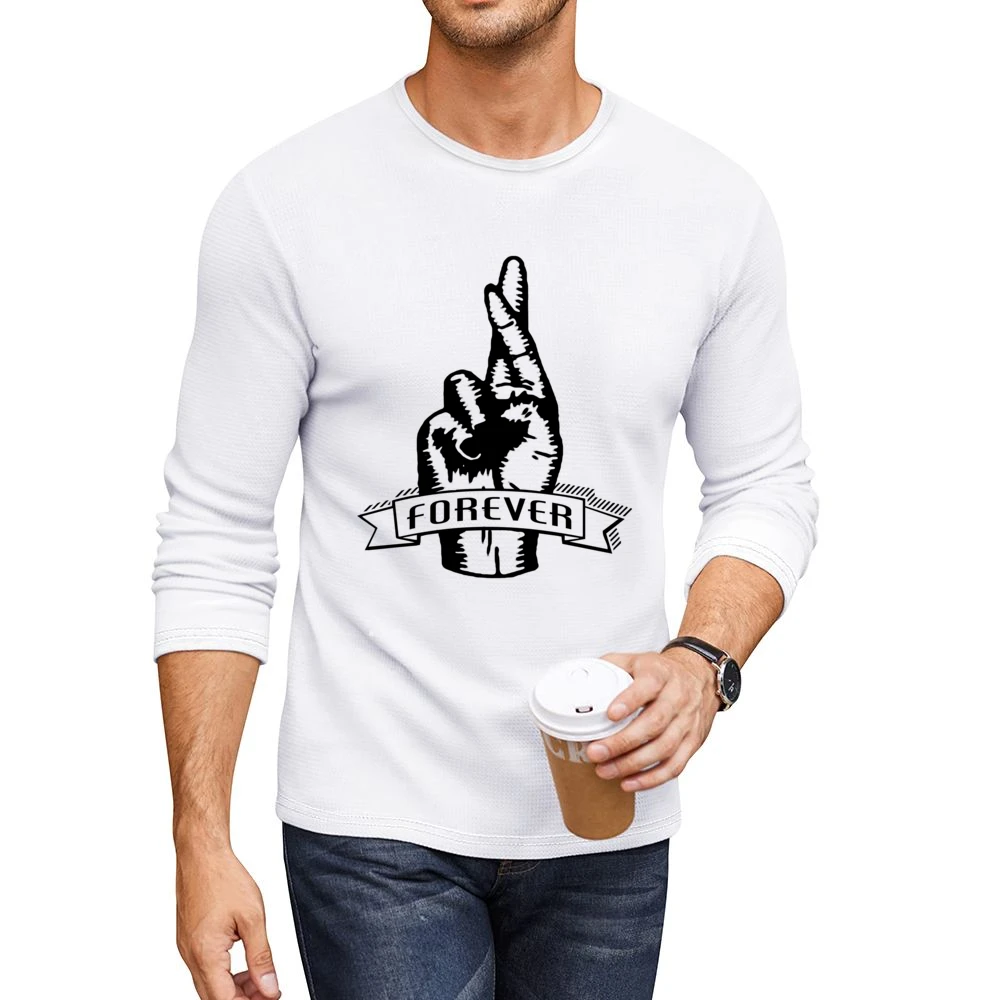 Fingers Crossed Forever Fun Sketched Graphic Tee Shirt Men CrewNeck Long Sleeve T-Shirt