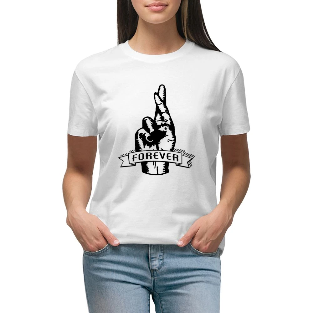 Fingers Crossed Forever Fun Sketched Graphic Tee Shirt Premium Women Ladies T-shirt