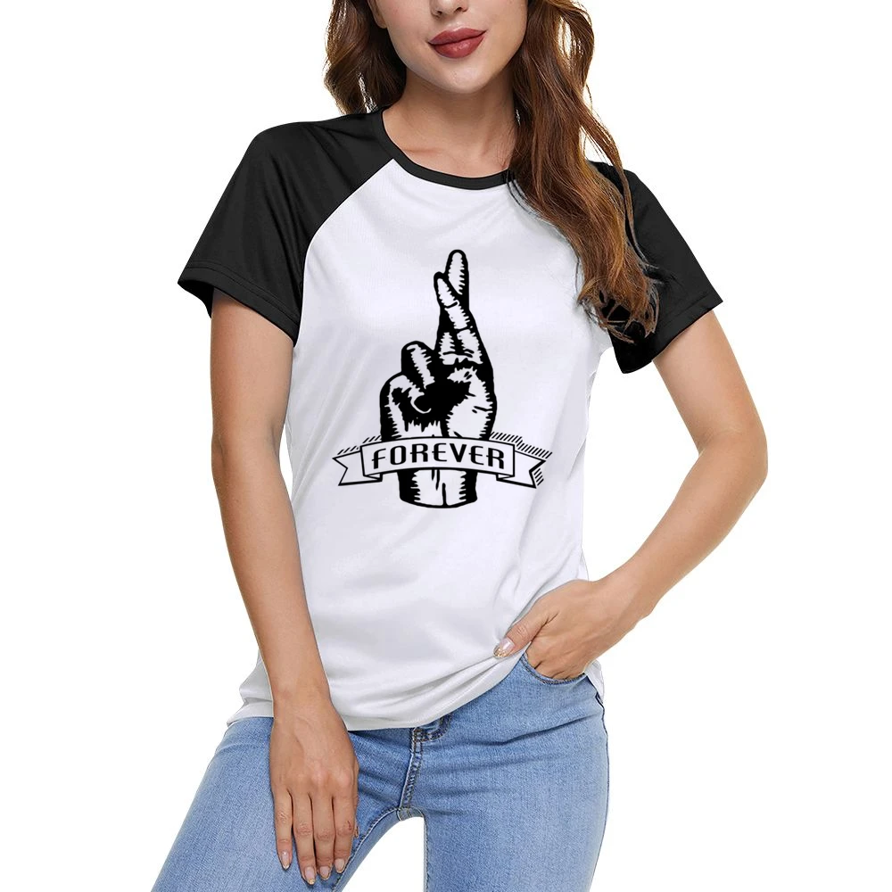 Fingers Crossed Forever Fun Sketched Graphic Tee Shirt Women Ladies Short Sleeve T-Shirt
