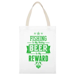 Fishing Is My Hobby Beer Is My Reward White Canvas Tote Shopping Bag