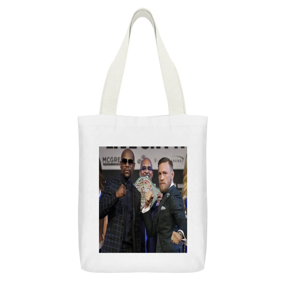 Floyd Mayweather Connor Mcgregor Moneybelt Tshirt White Canvas Tote Shopping Bag With Interior Pocket