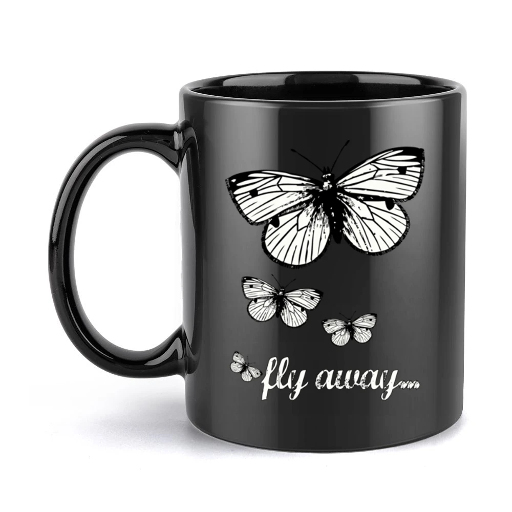 Fly Away Butterflies Cute Graphic Tee Shirt Black Mug