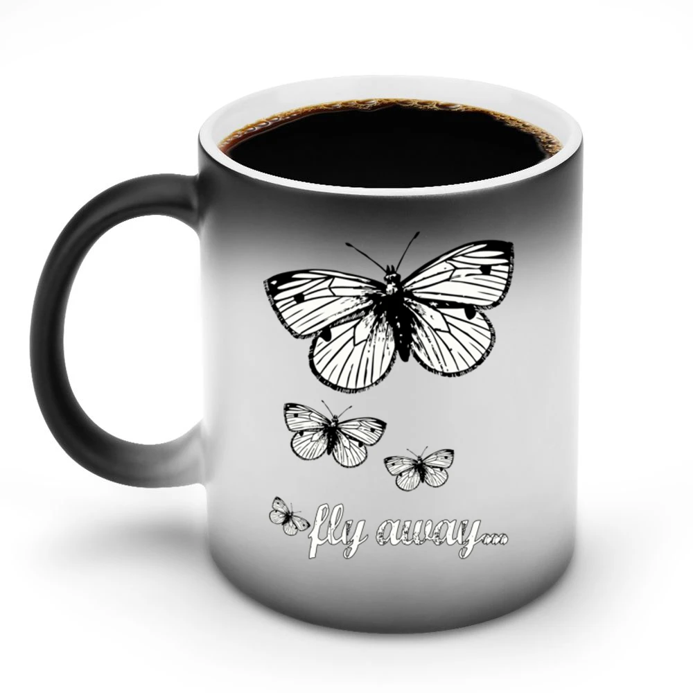 Fly Away Butterflies Cute Graphic Tee Shirt Discoloration Mug