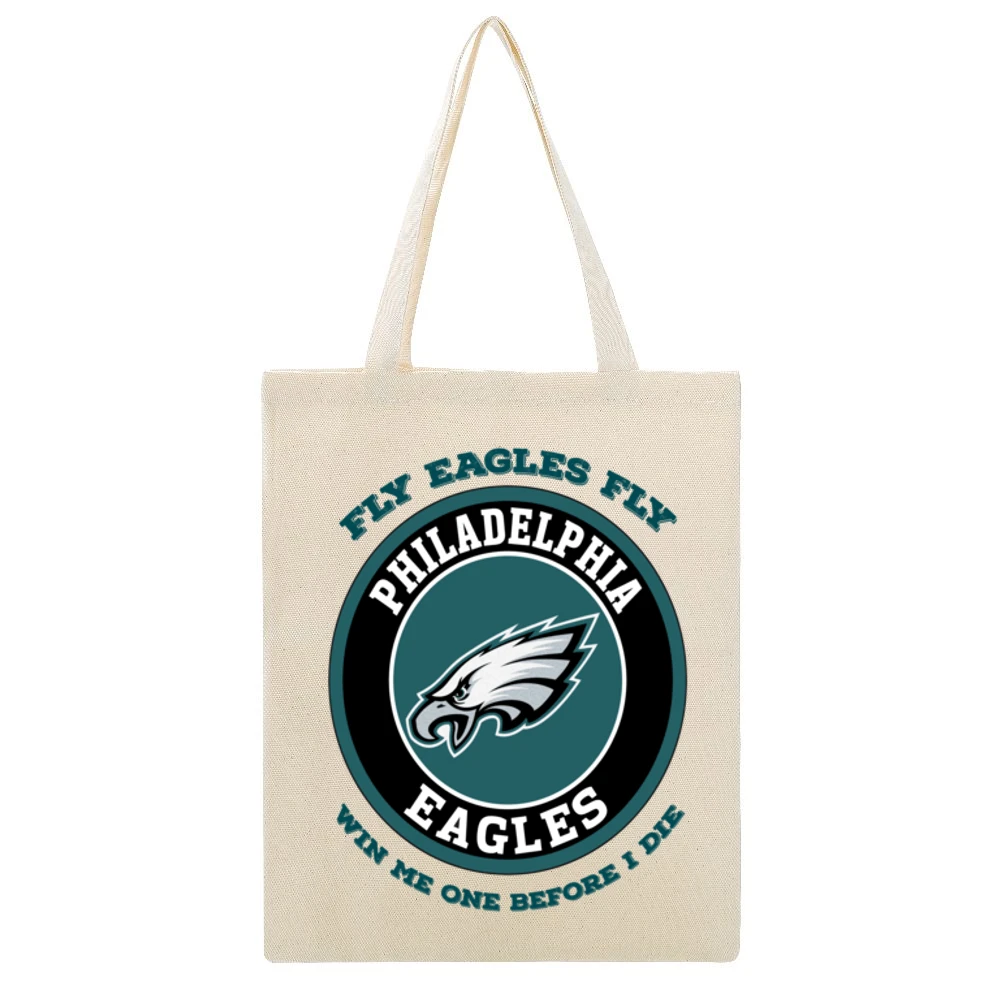 Fly Eagles Fly Win Me One Before I Die Philedelphia Football Beige Canvas Tote Shopping Bag