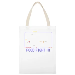 Food Fight Video Game Retro 80s White Canvas Tote Shopping Bag