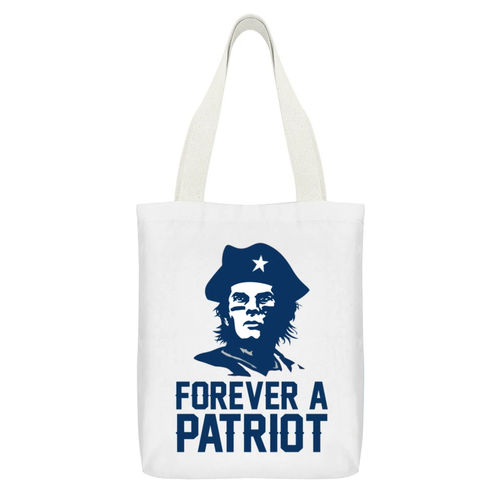 Forever A Patriot Tom Brady New England Football Tribute Sports Fan T White Canvas Tote Shopping Bag With Interior Pocket