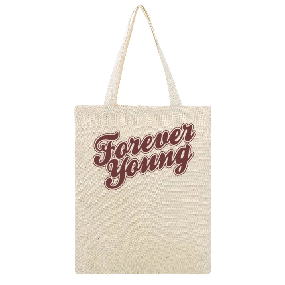 Forever Young Retro Music 80s Beige Canvas Tote Shopping Bag