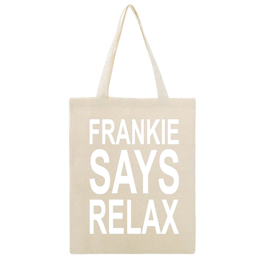 Frankie Says Relax Tshirt Beige Canvas Tote Shopping Bag