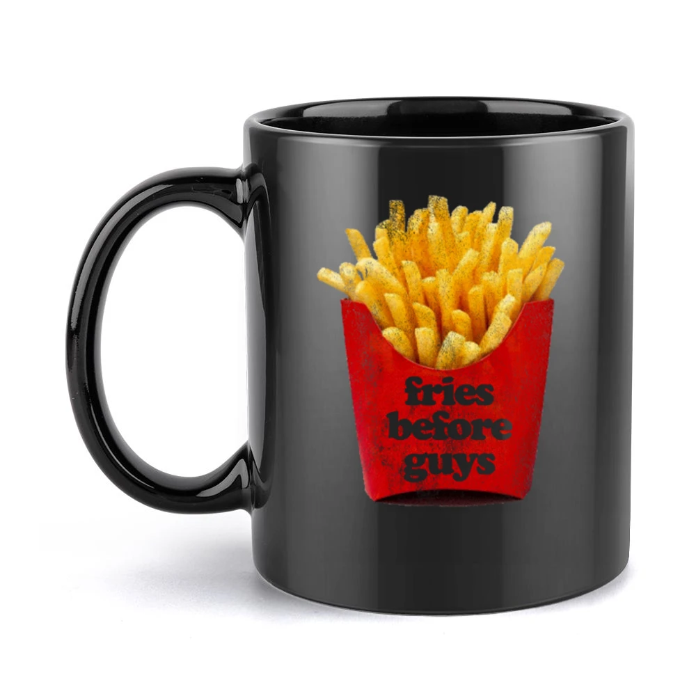 Fries Before Guys Fun Vintage Distressed Look Tee Shirt Black Mug