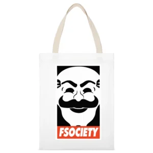 Fsociety Mr Robot Obey Style Science Fiction Tv White Canvas Tote Shopping Bag
