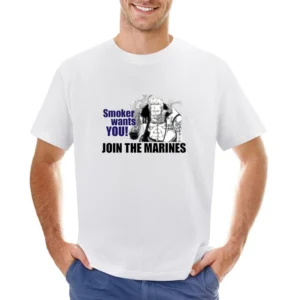Funny Smoker wants you join marines One Piece white hunter anime manga Asian Size Men T-Shirt