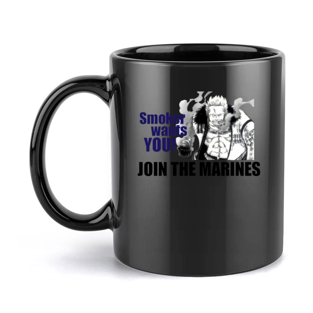Funny Smoker wants you join marines One Piece white hunter anime manga Black Mug