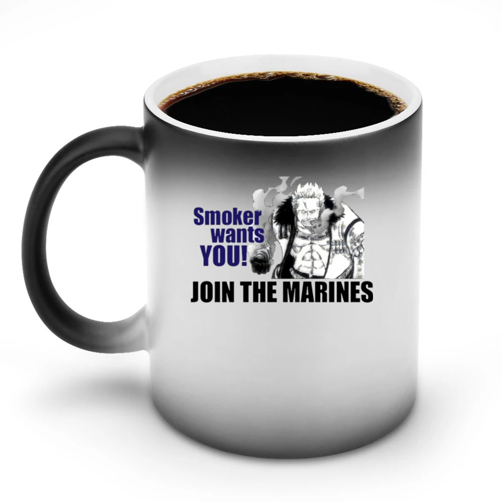 Funny Smoker wants you join marines One Piece white hunter anime manga Discoloration Mug
