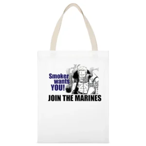 Funny Smoker wants you join marines One Piece white hunter anime manga White Canvas Tote Shopping Bag