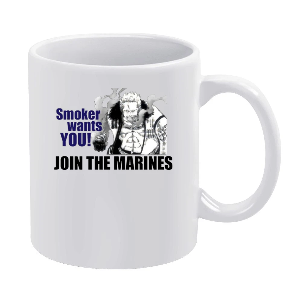 Funny Smoker wants you join marines One Piece white hunter anime manga White Mug
