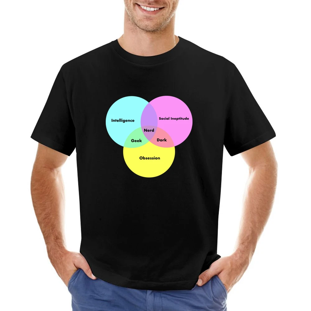 Funny Venn Diagram Nerd Dork Geek social ineptitude intelligence and o Asian Size Men T-Shirt