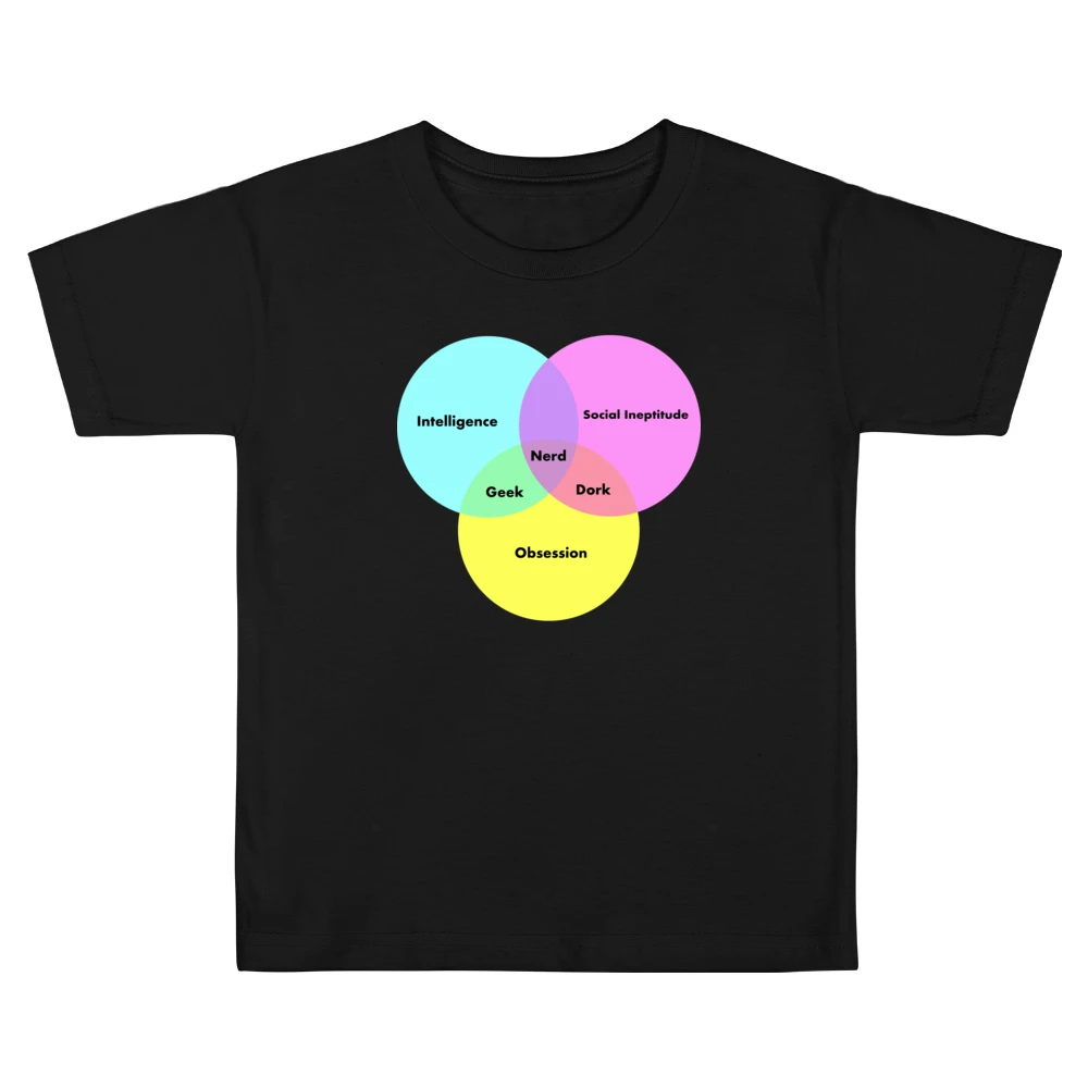 Funny Venn Diagram Nerd Dork Geek social ineptitude intelligence and o Kids Boys Girls T-Shirt