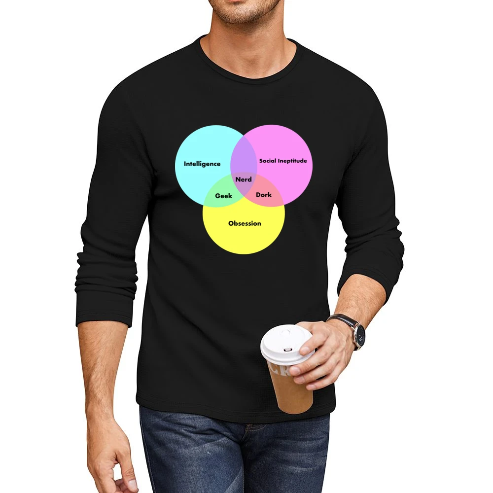 Funny Venn Diagram Nerd Dork Geek social ineptitude intelligence and o Men CrewNeck Long Sleeve T-Shirt