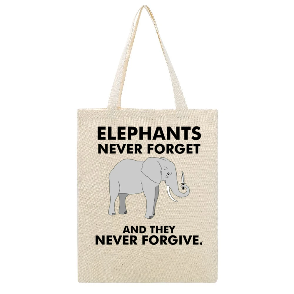Funny elephan with knife - they never forget and they never forgive T Beige Canvas Tote Shopping Bag