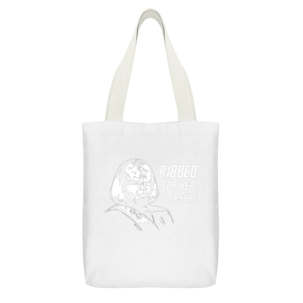Funny star trek Klingon ribbed for her pleasure White Canvas Tote Shopping Bag With Interior Pocket
