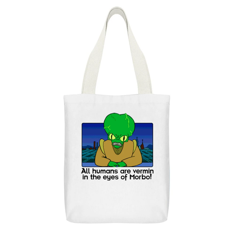 Futurama Morbo White Canvas Tote Shopping Bag With Interior Pocket