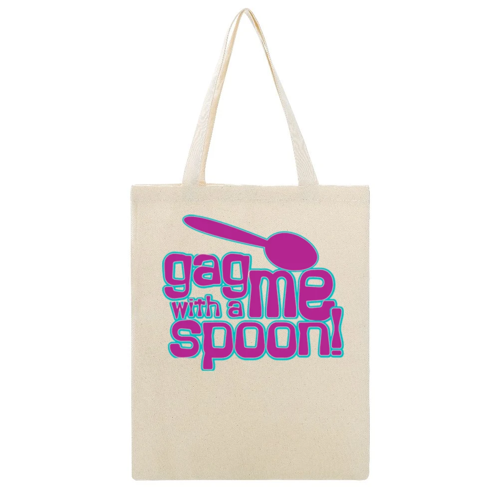 Gag Me With a Spoon Funny Retro 80s Joke Beige Canvas Tote Shopping Bag