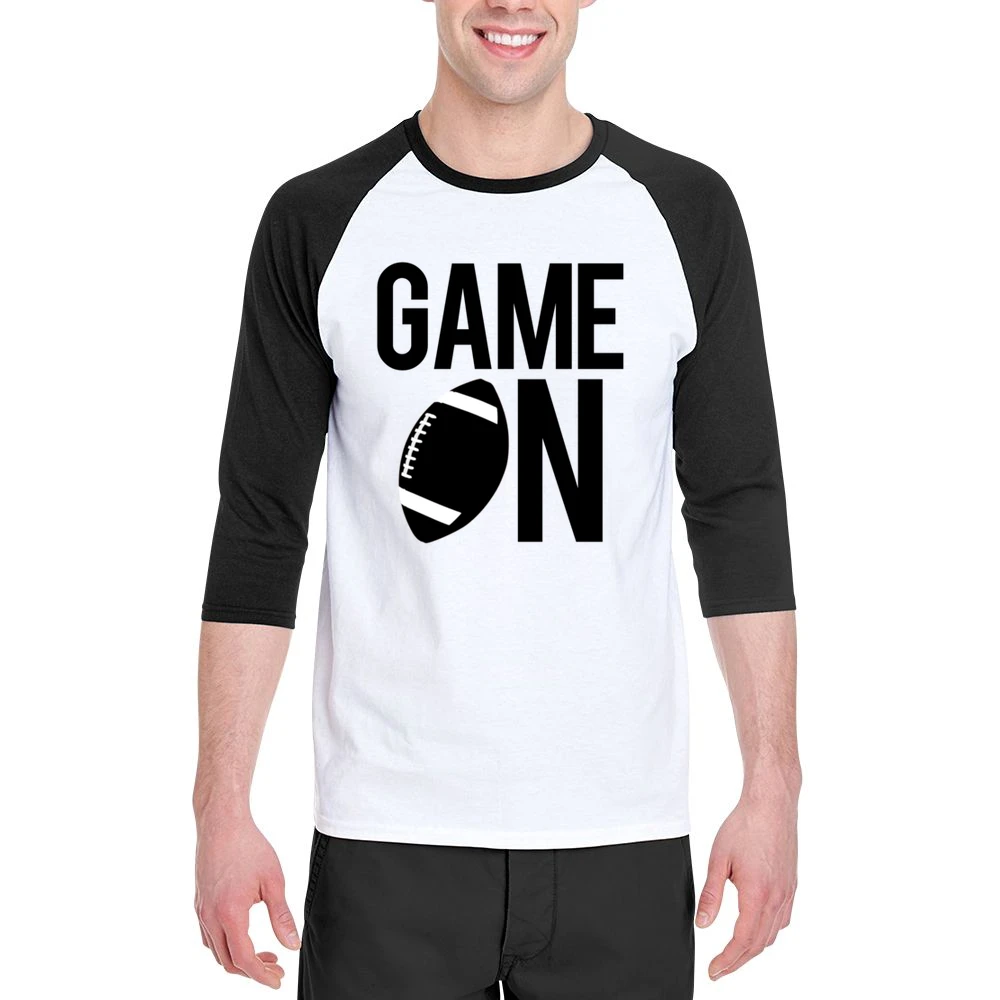 Game On Fun Football Game Day Graphic Fan Tee Shirt Men 3/4 Sleeve T-Shirt