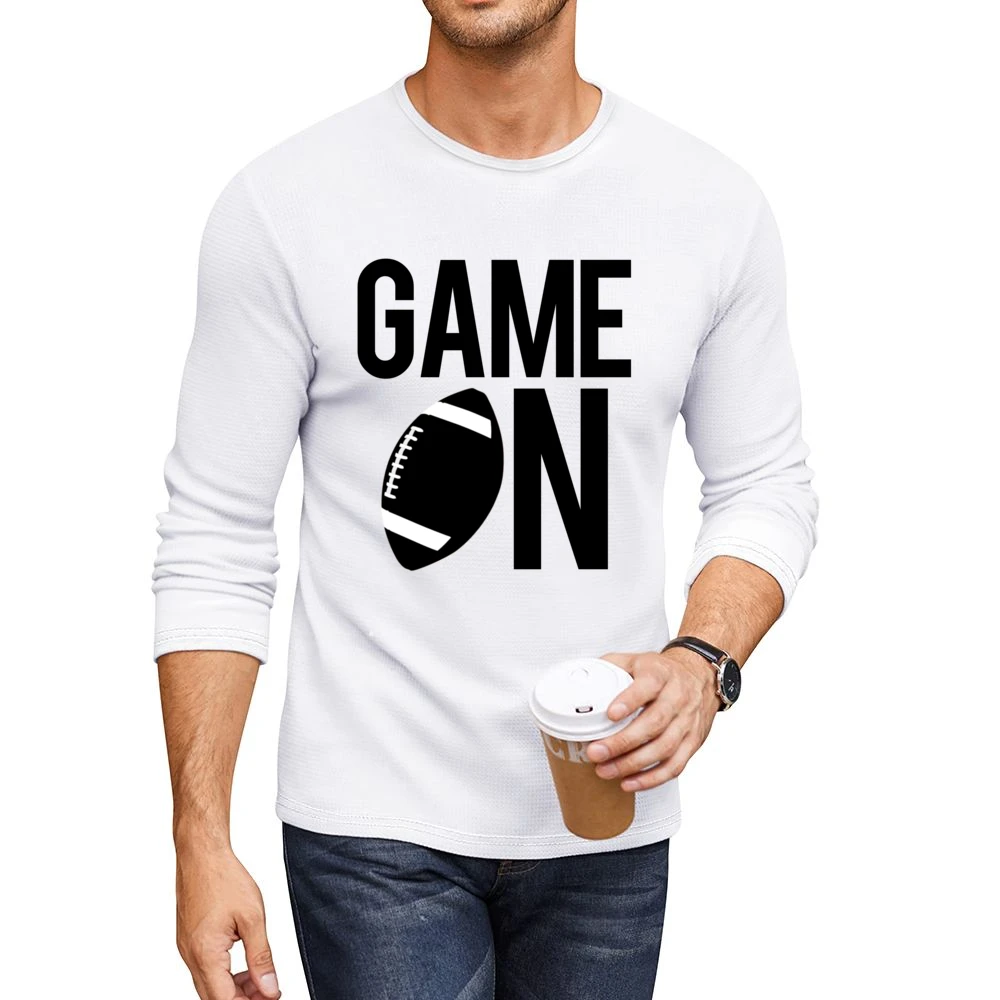 Game On Fun Football Game Day Graphic Fan Tee Shirt Men CrewNeck Long Sleeve T-Shirt
