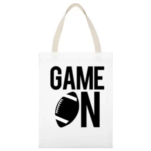 Game On Fun Football Game Day Graphic Fan Tee Shirt White Canvas Tote Shopping Bag