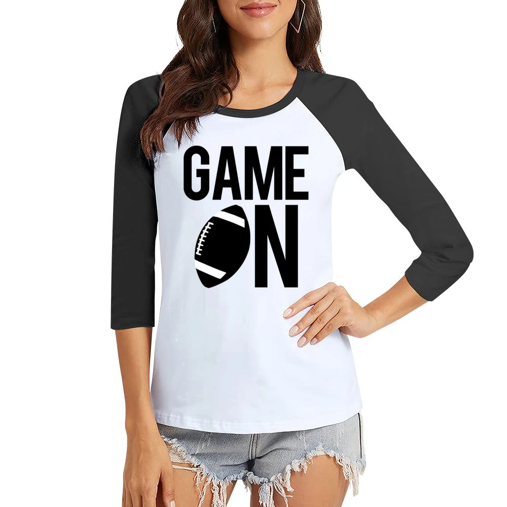 Game On Fun Football Game Day Graphic Fan Tee Shirt Women Ladies 3-4 Sleeve T-Shirt