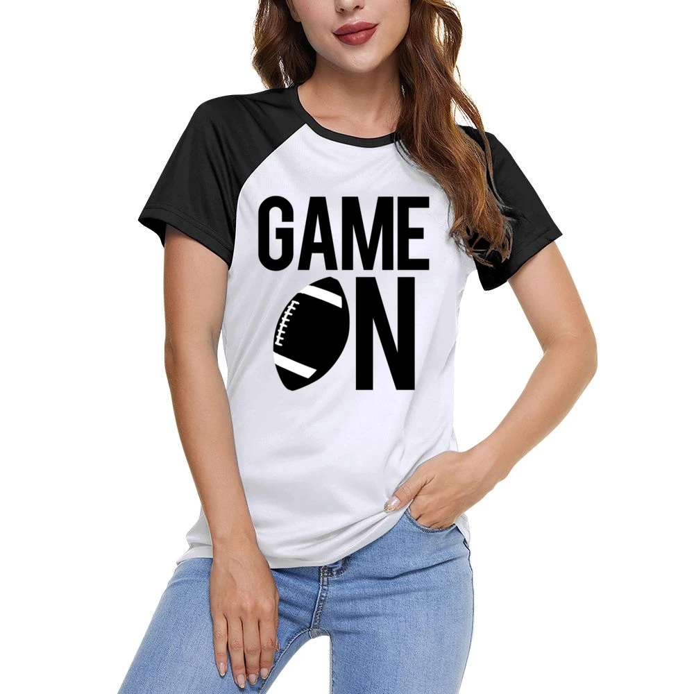 Game On Fun Football Game Day Graphic Fan Tee Shirt Women Ladies Short Sleeve T-Shirt
