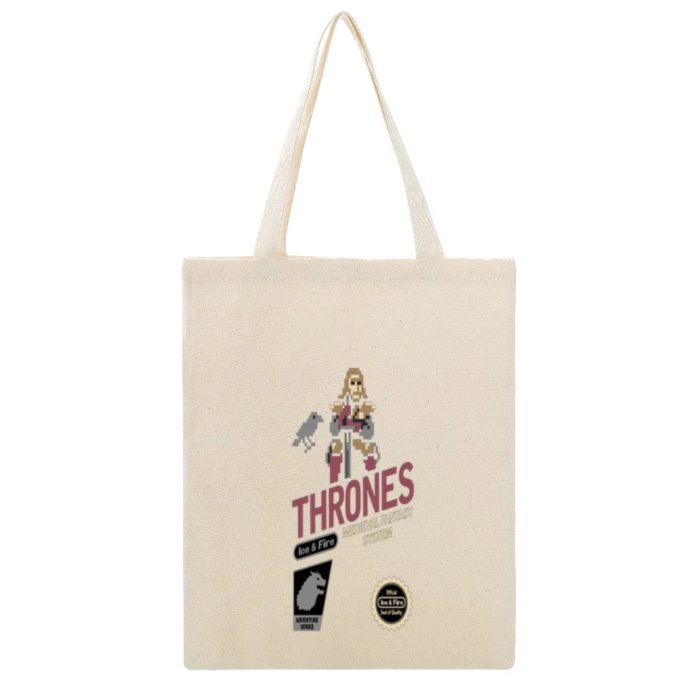Game of Thrones Fire and Ice Tshirt Beige Canvas Tote Shopping Bag
