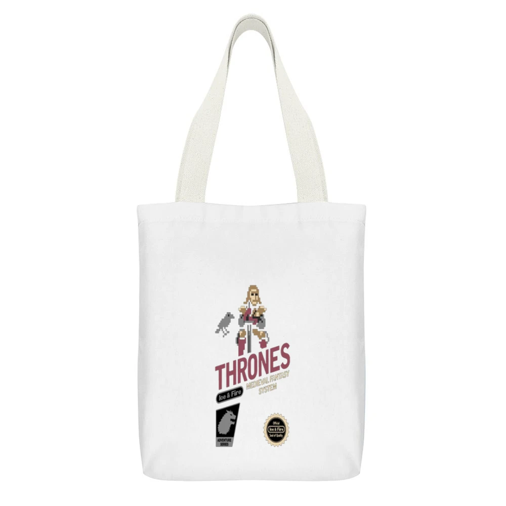 Game of Thrones Fire and Ice Tshirt White Canvas Tote Shopping Bag With Interior Pocket