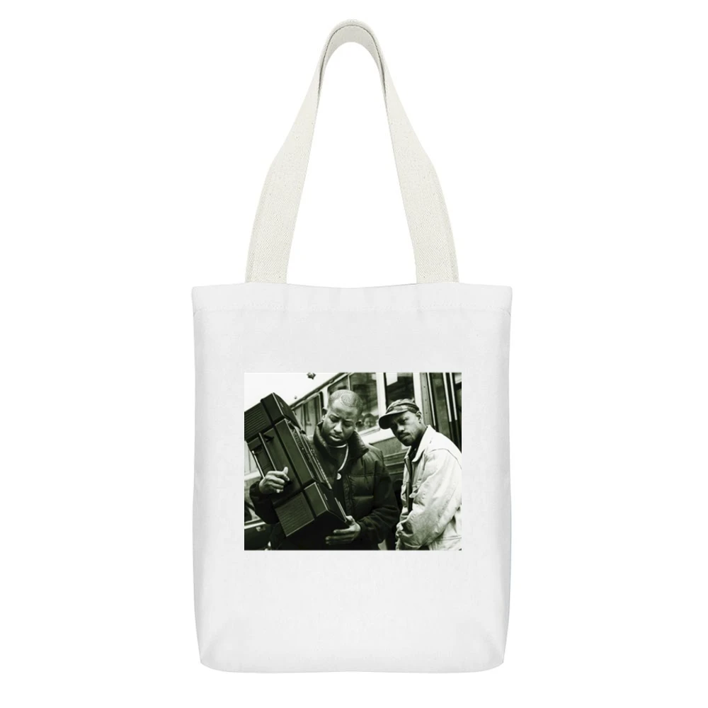 Gangstarr DJ Premiere Tshirt White Canvas Tote Shopping Bag With Interior Pocket