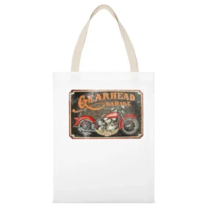 Gearhead Garage Vintage USA Motorcycle Distressed Graphic White Canvas Tote Shopping Bag
