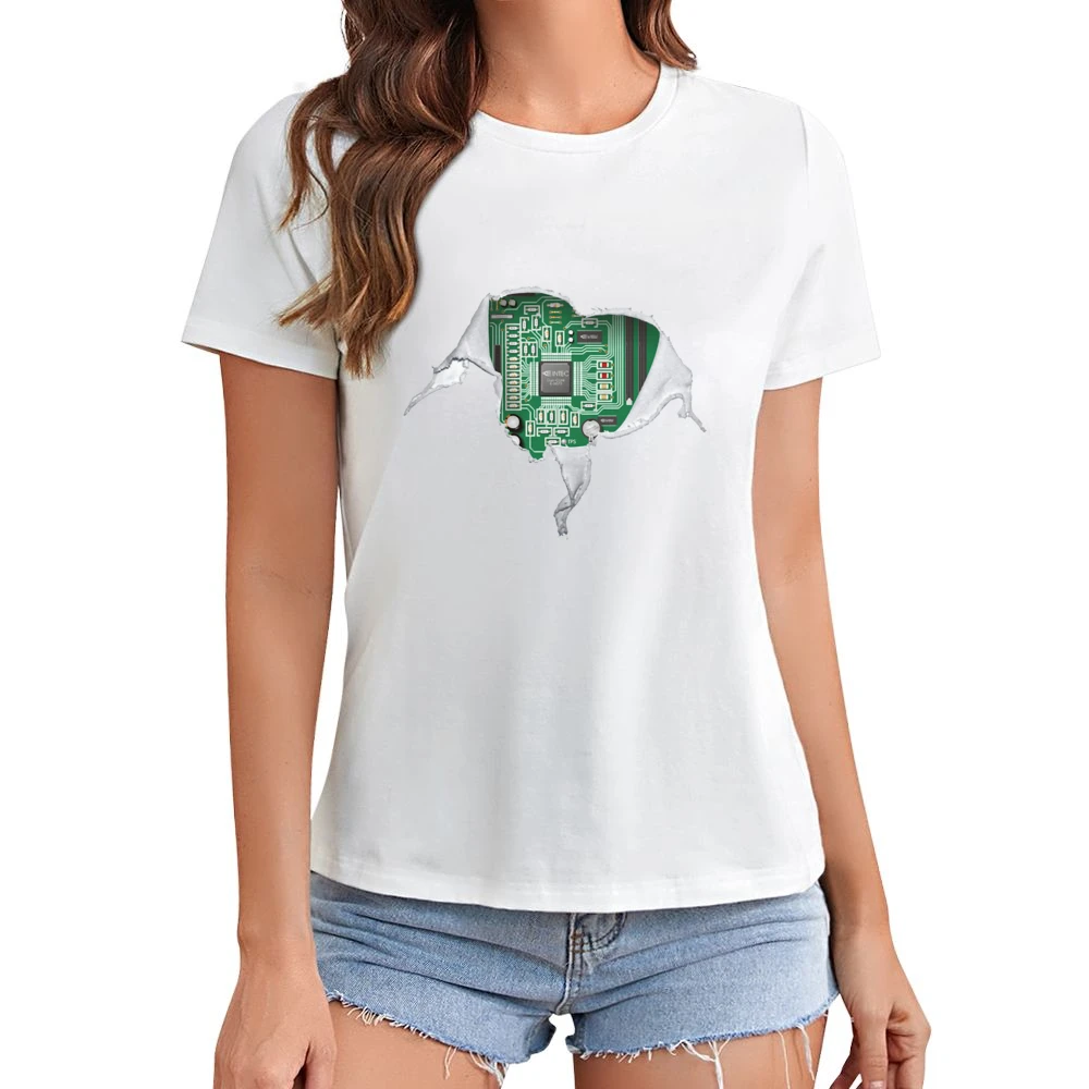 Geek heart Motherboard computer componets funy Asian Size Women Ladies T-shirt