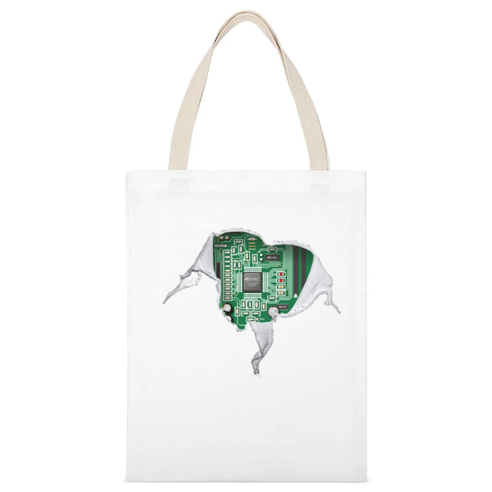 Geek heart Motherboard computer componets funy White Canvas Tote Shopping Bag