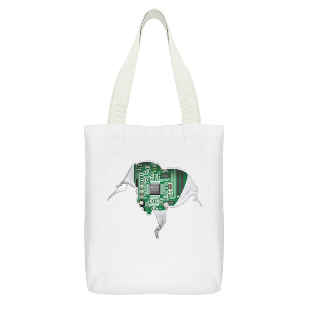 Geek heart Motherboard computer componets funy White Canvas Tote Shopping Bag With Interior Pocket