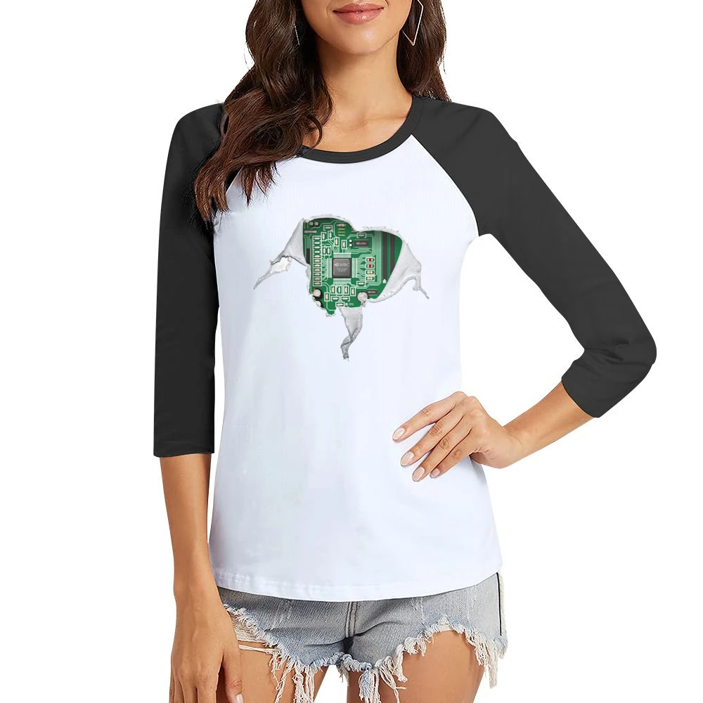 Geek heart Motherboard computer componets funy Women Ladies 3-4 Sleeve T-Shirt