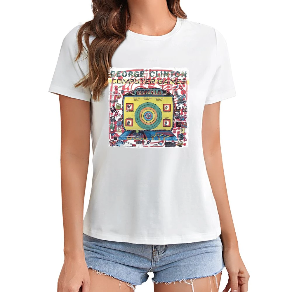 George Clinton Computer Games Album Cover Distressed Image Asian Size Women Ladies T-shirt