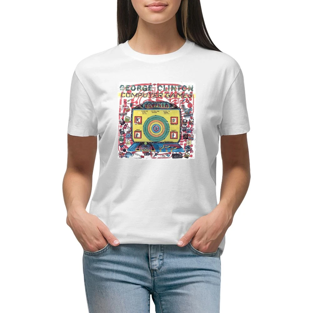 George Clinton Computer Games Album Cover Distressed Image Premium Women Ladies T-shirt