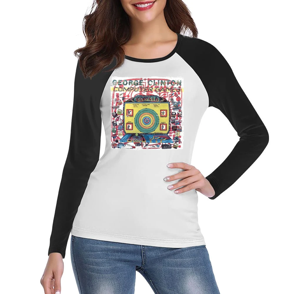George Clinton Computer Games Album Cover Distressed Image Women Ladies Long Sleeve T-Shirt