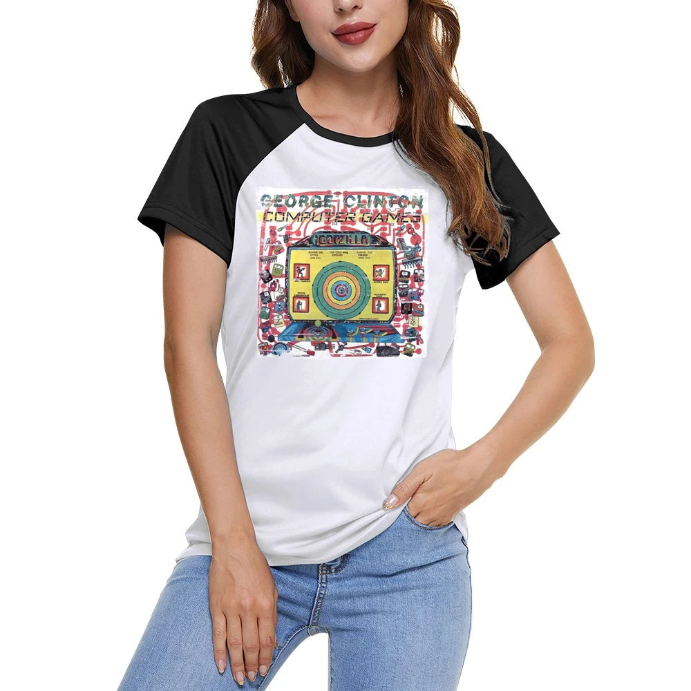 George Clinton Computer Games Album Cover Distressed Image Women Ladies Short Sleeve T-Shirt